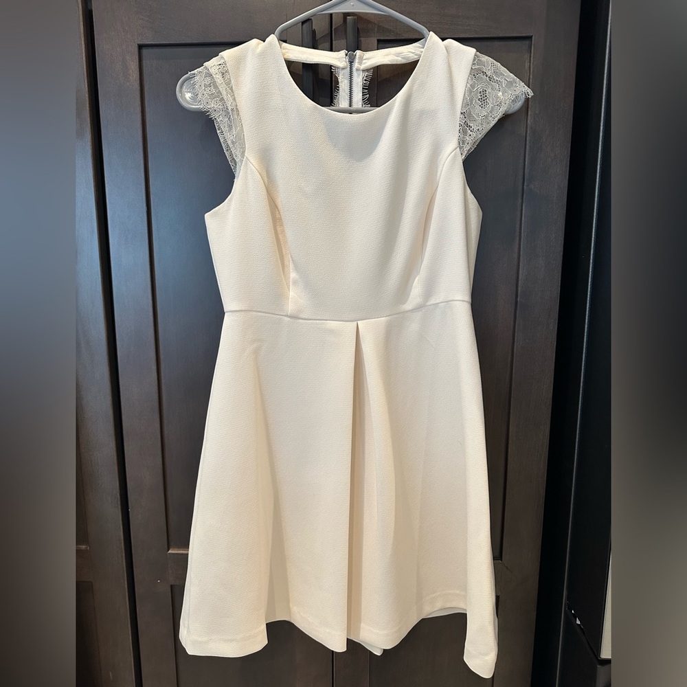 BCBGeneration Cream Dress with Lace Accents
